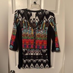 Colorful Abstract Geometric Wearable Art Avant Garde Women's Tunic Blouse, Sz S